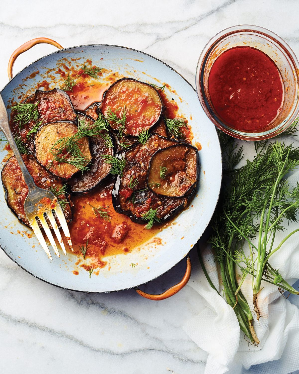 Fried Eggplant with Harissa and Dill