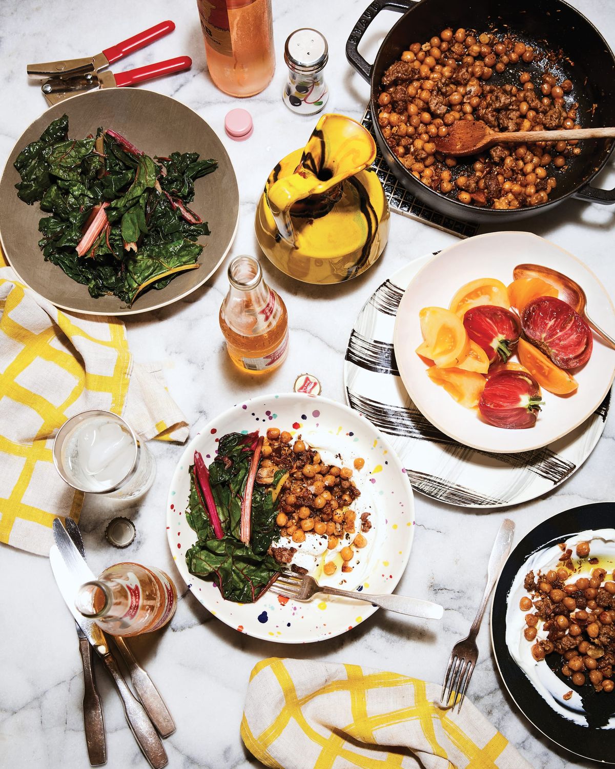 Crispy Chickpeas and Lamb with Greens and Garlicky Yogurt