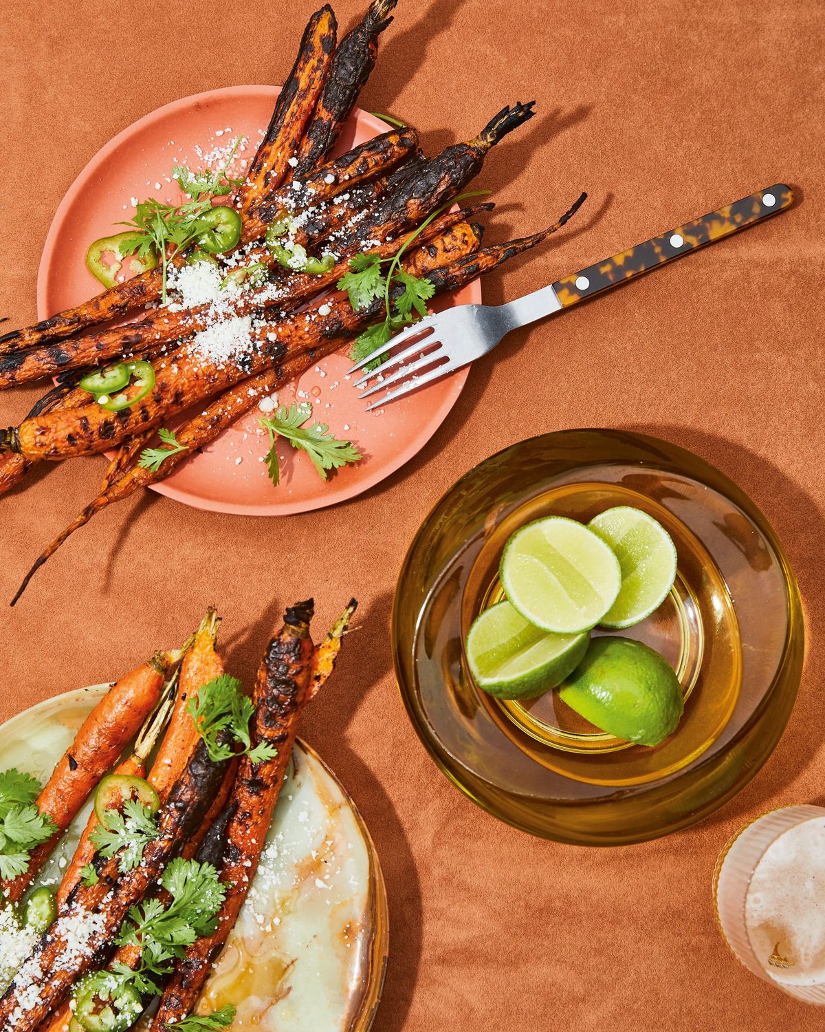 Grilled Carrots with Limey Hot Sauce and Cotija
