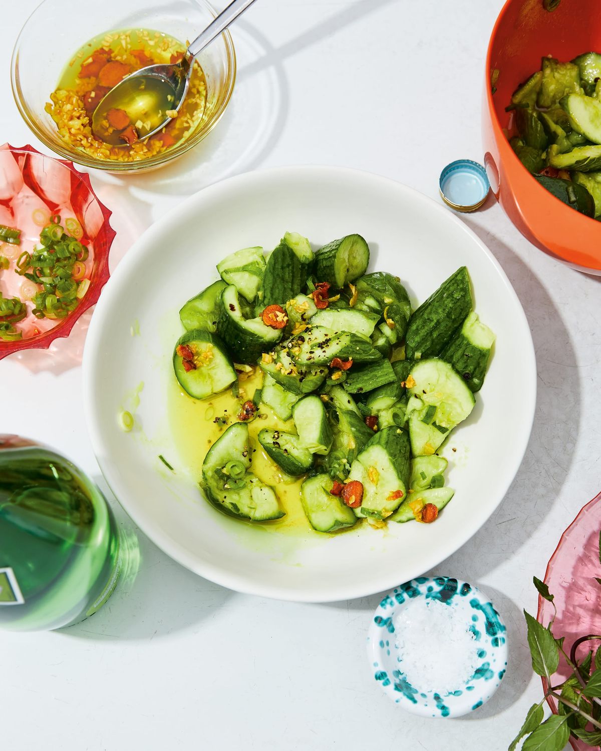 Smashed Cucumbers with Sizzled Turmeric and Garlic