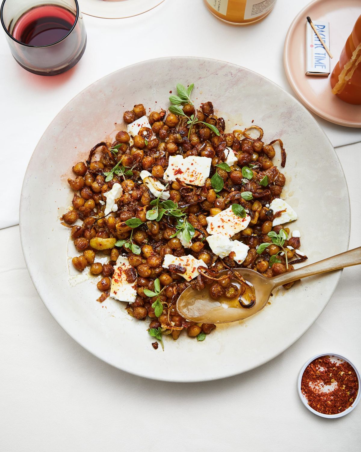 Frizzled Chickpeas and Onions with Feta and Oregano