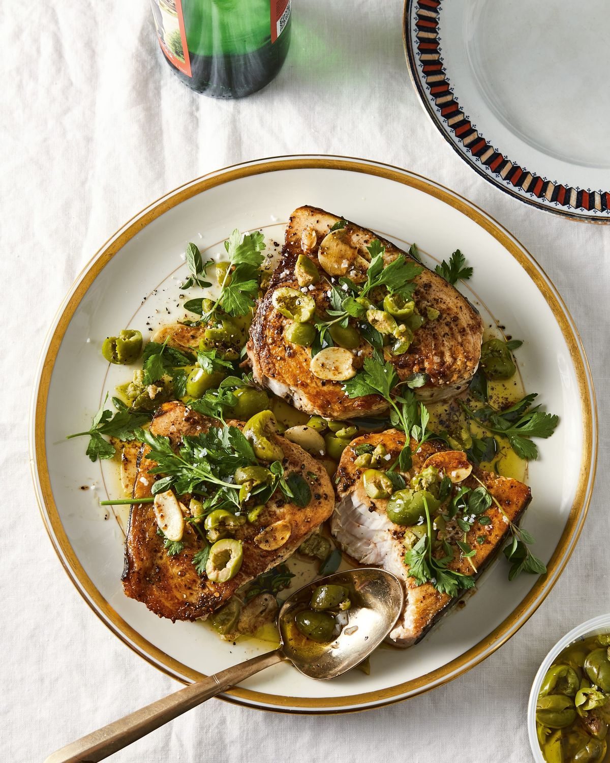 Swordfish with Crushed Olives and Oregano