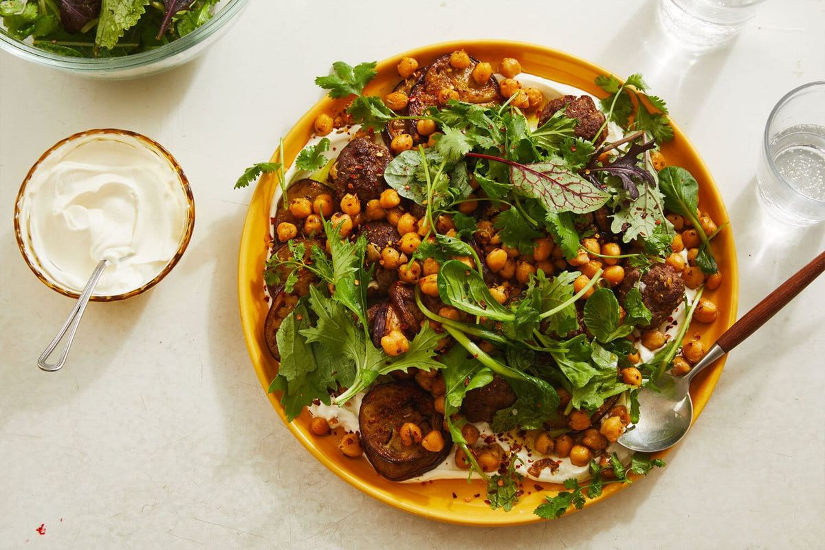 Crispy Lamb Meatballs With Chickpeas and Eggplant