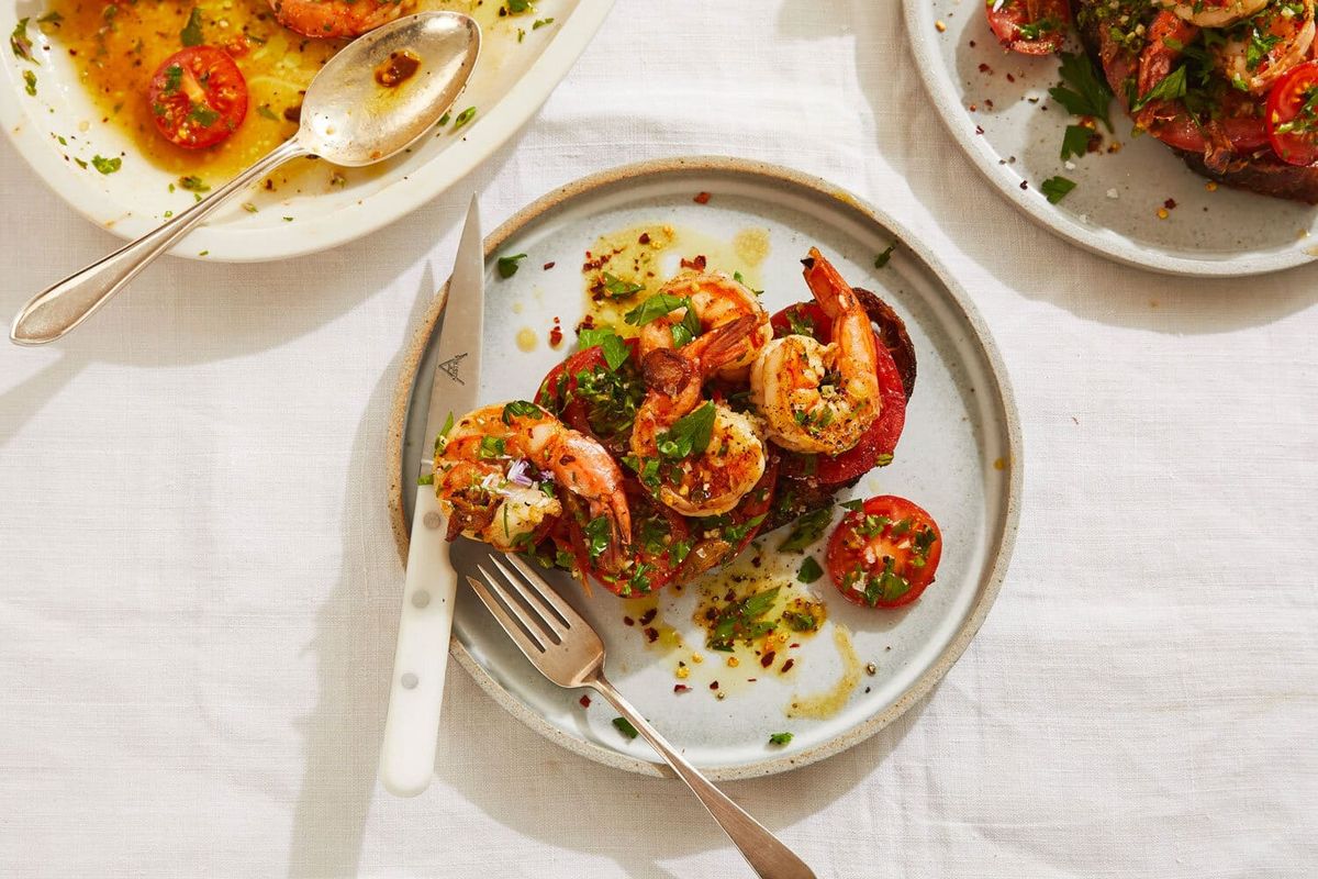 Tomato Toast With Buttered Shrimp