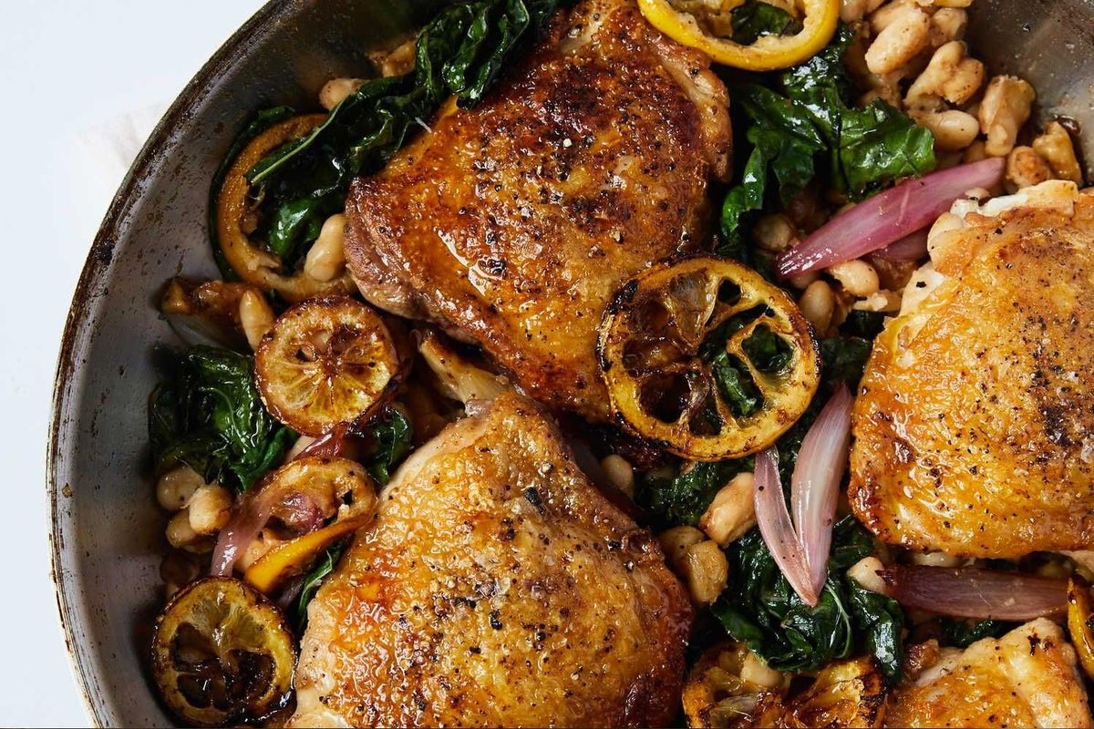 Skillet Chicken With White Beans and Caramelized Lemon