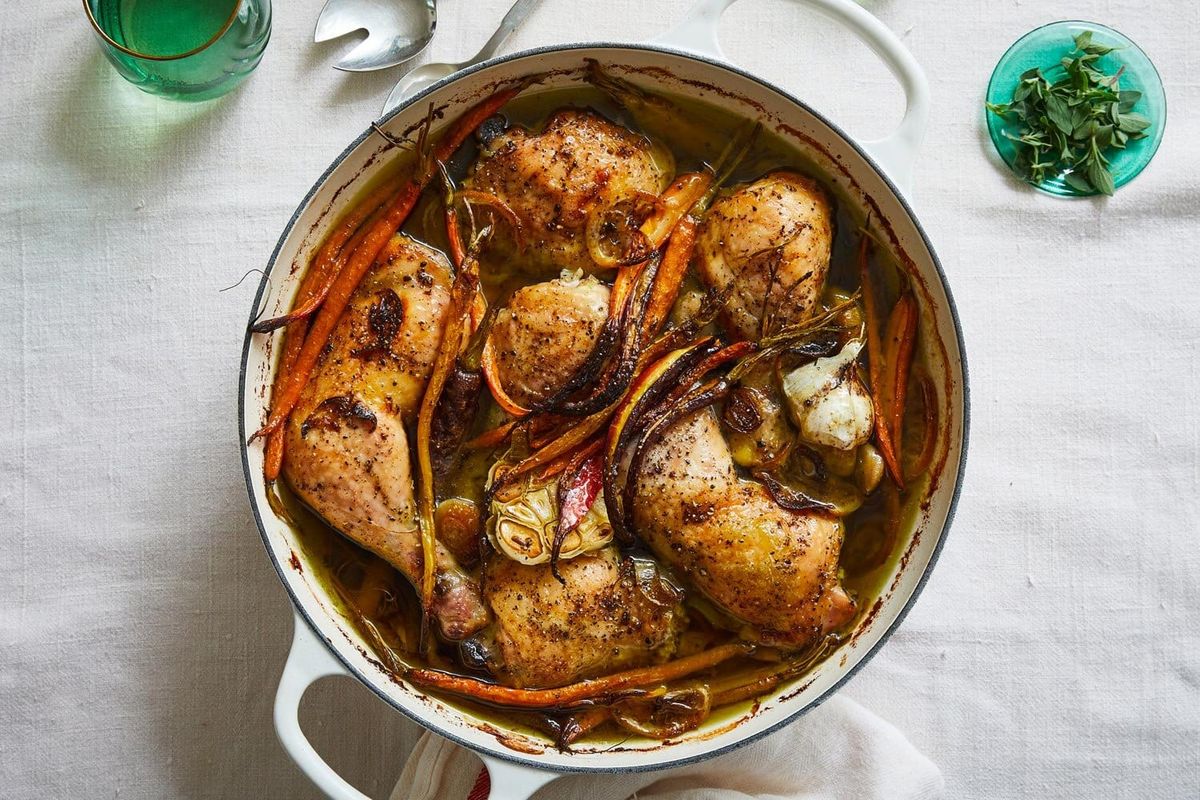 Olive Oil-Roasted Chicken With Caramelized Carrots