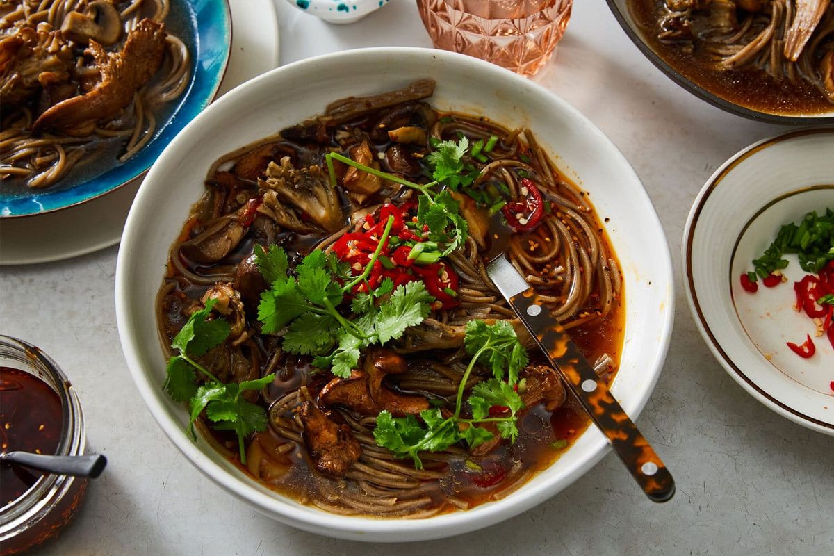 Spicy Noodle Soup With Mushrooms and Herbs