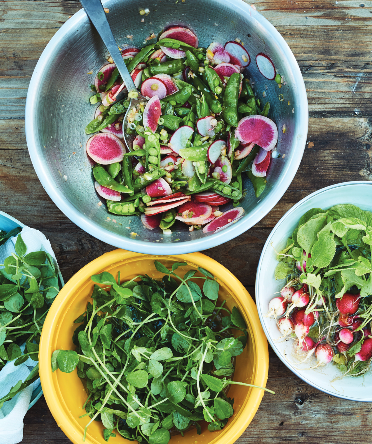 Peas with Anchovy, Lemon, and All the Radishes