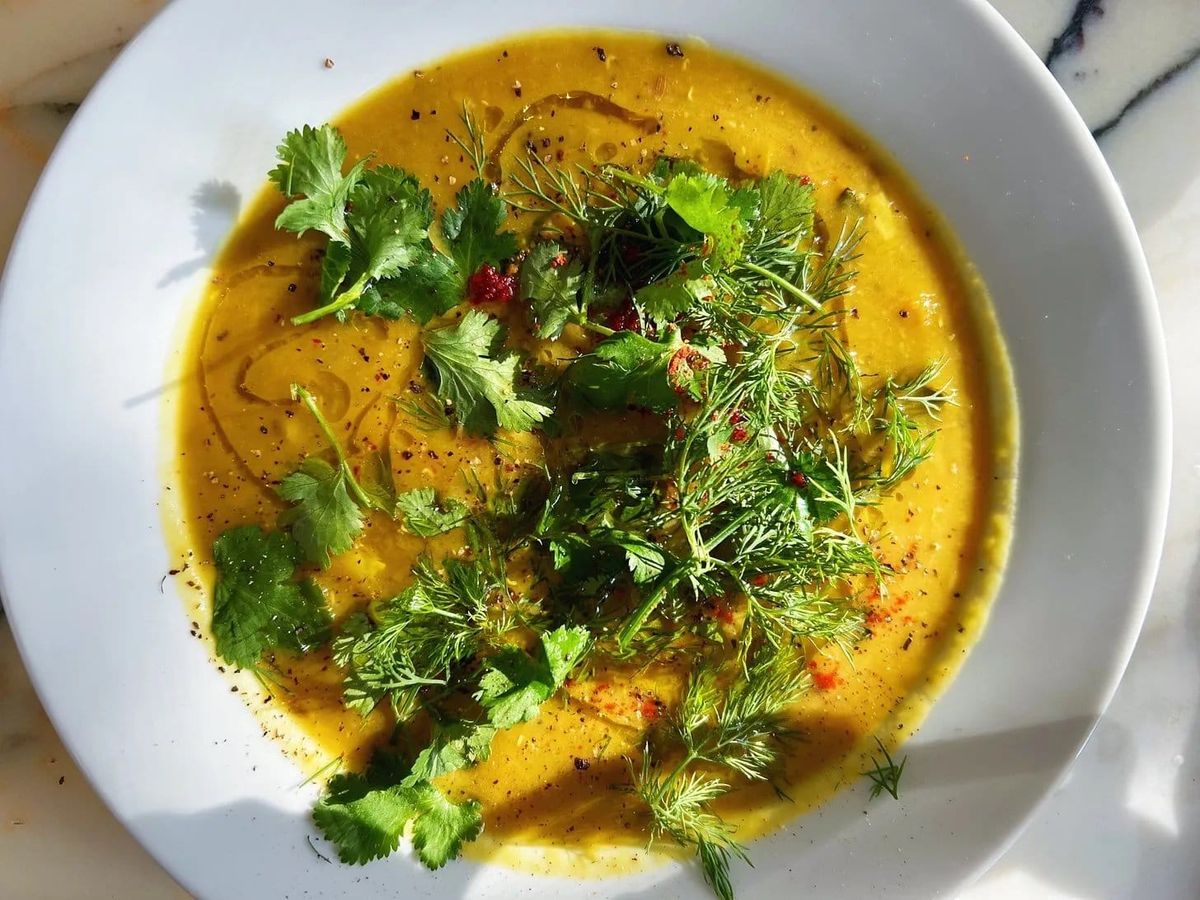 Squash Soup with Lentils and Herbs