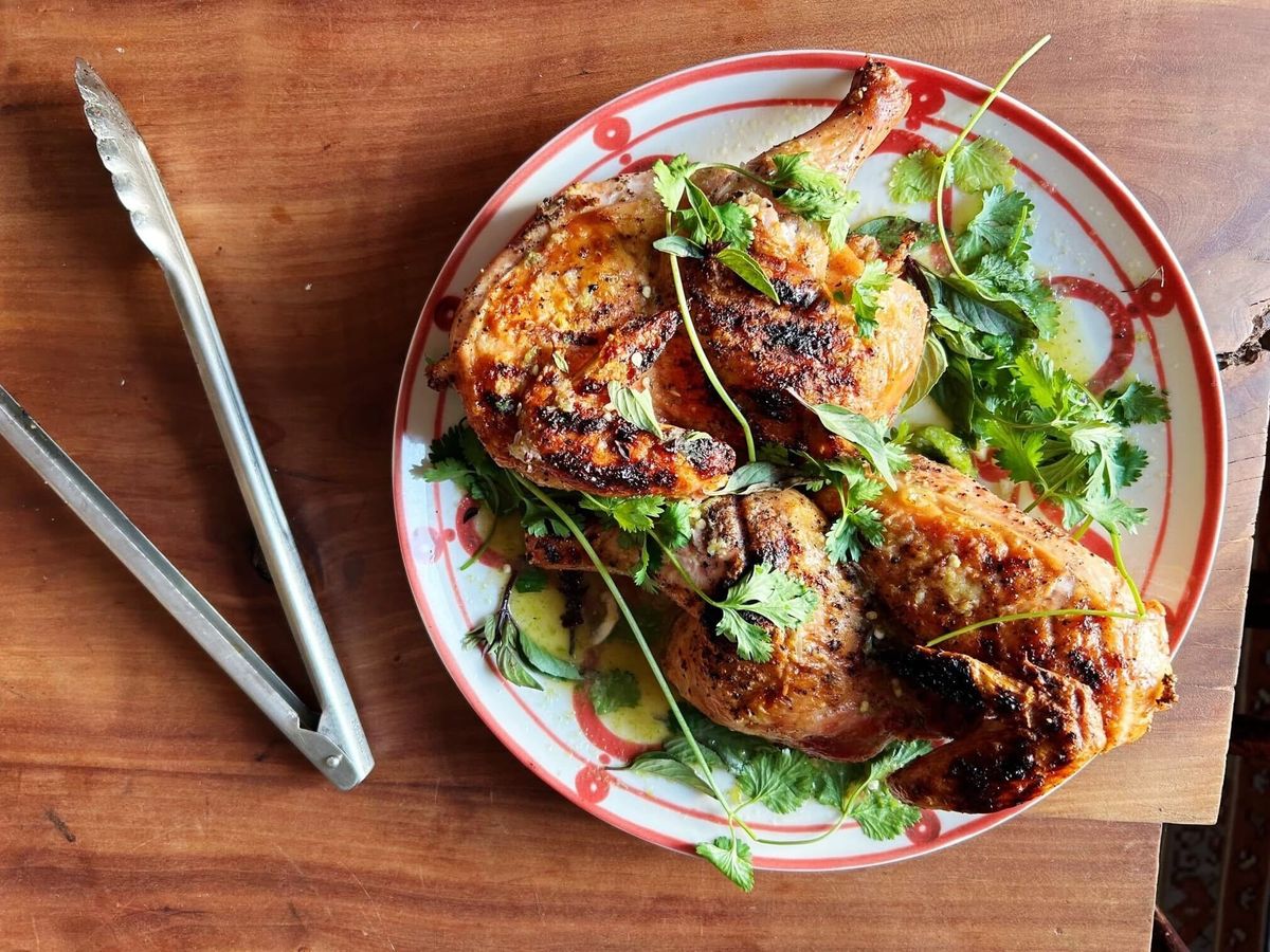 Grilled Chicken with Spicy Lime, Herbs, and Lettuces