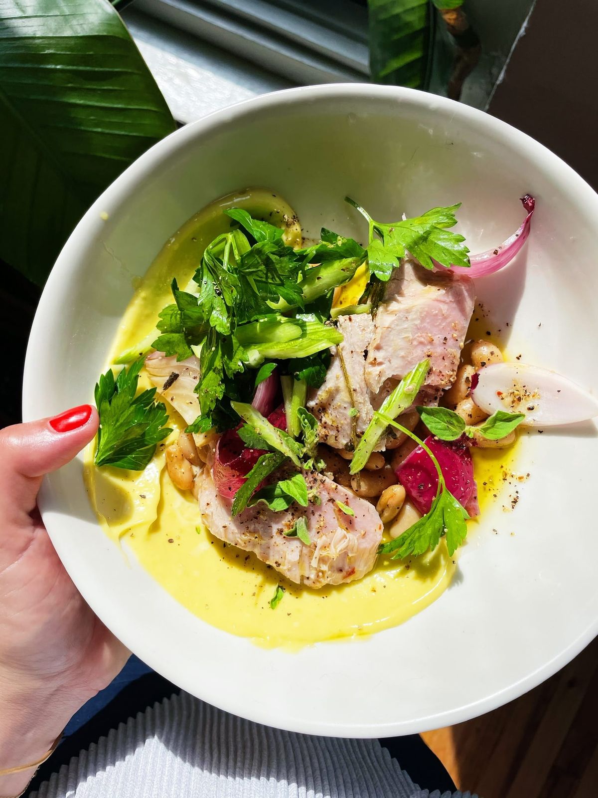 slow-cooked tuna with red onion and white beans