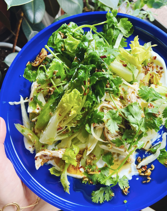 spicy chicken salad with toasted fennel and celery
