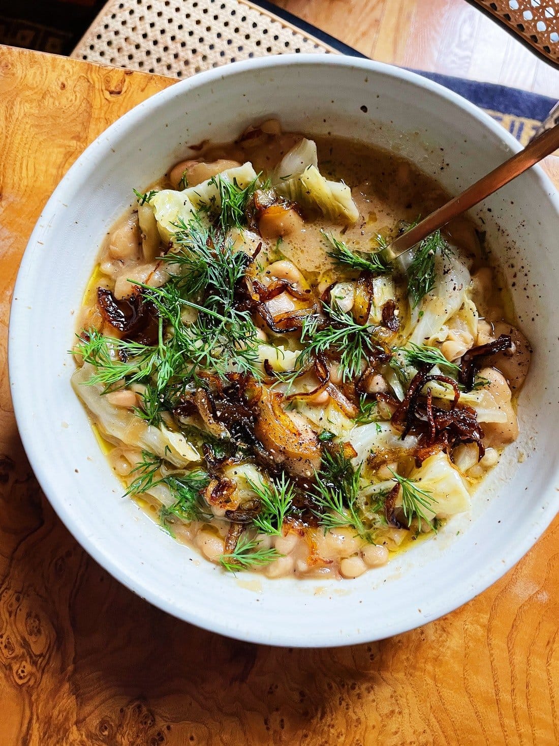 Dilly Bean Stew with Cabbage and Frizzled Onions - Alison Roman