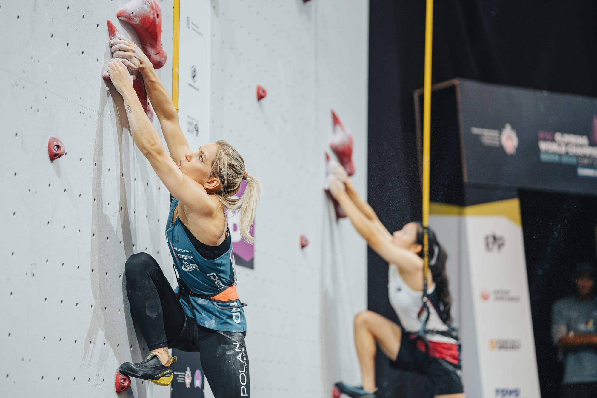 Aleksandra Miroslaw racing in speed qualification where she recorded times of 6.4 and 6.41 seconds.