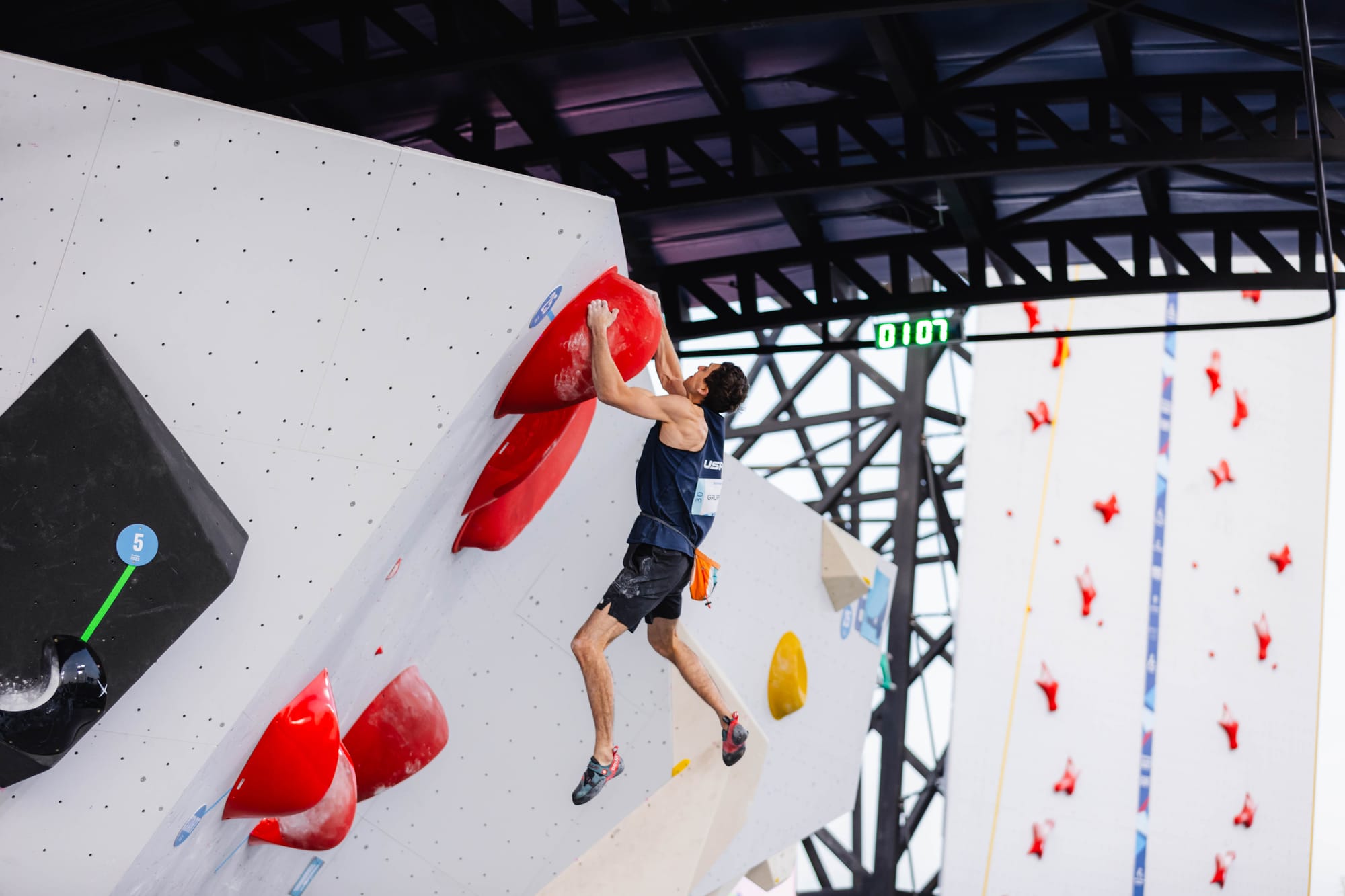 Jesse Grupper nearly holding the final move on Boulder 4