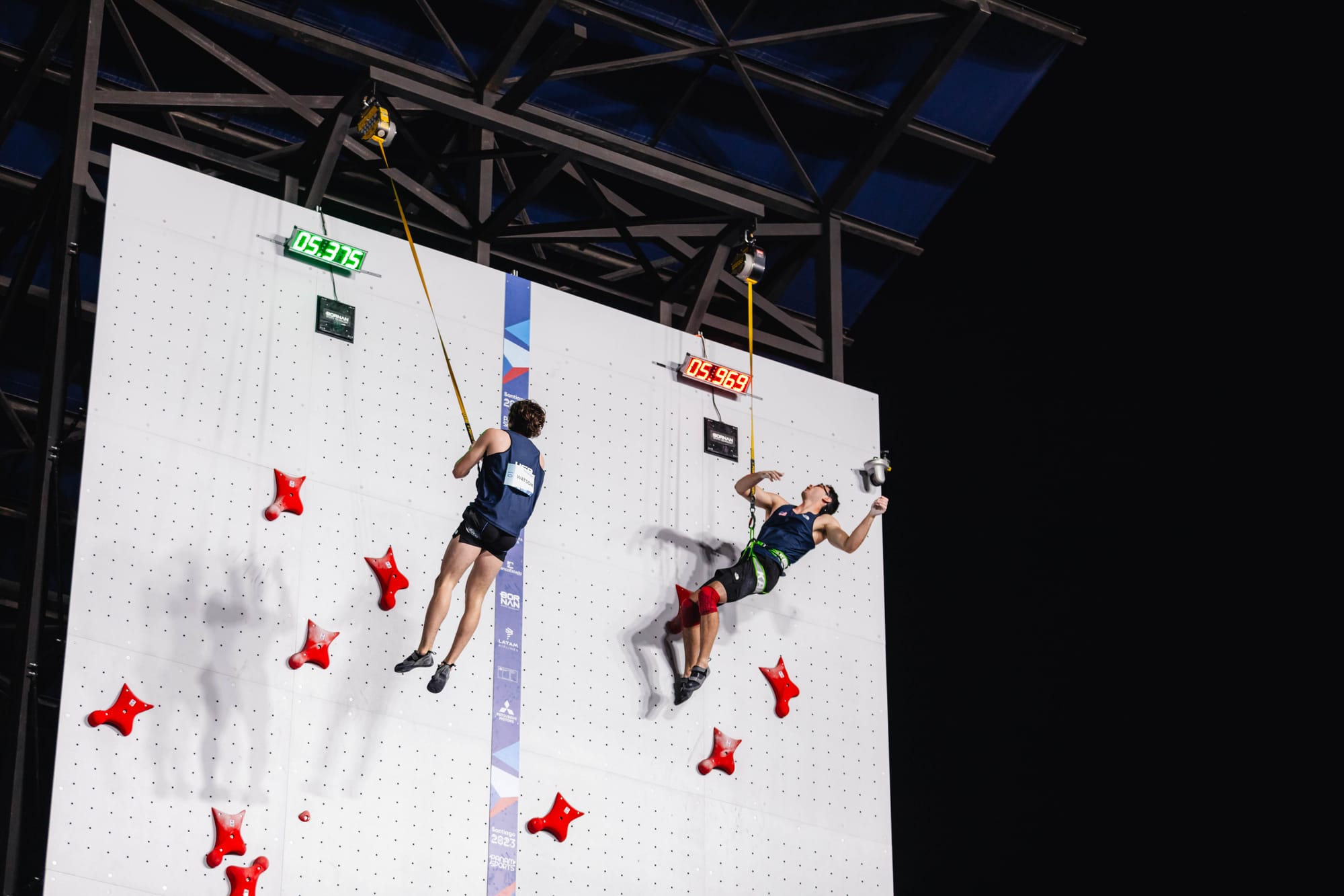 Sam Watson beating Noah Bratschi in the Men Speed final race at the Panams Games 2023.