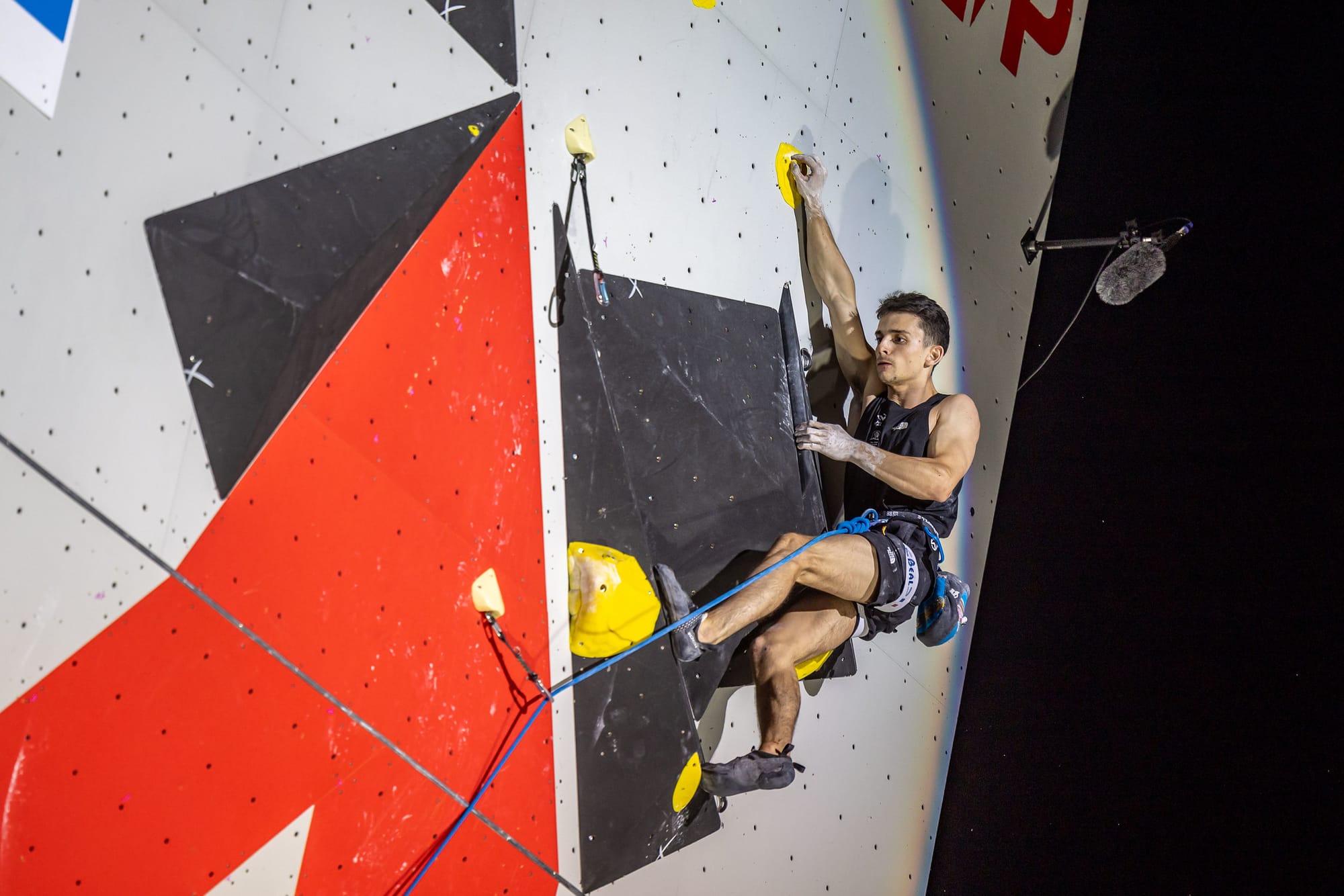 Sam Averzou on the headwall in Chamonix on his way to winning his first silver medal