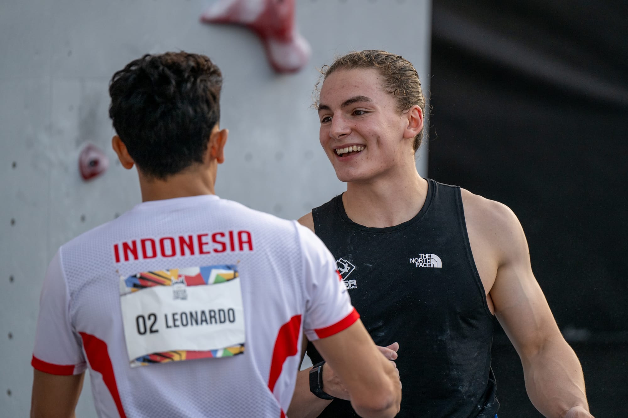 Zach Hammer and Veddriq Leonardo congradulating each other.