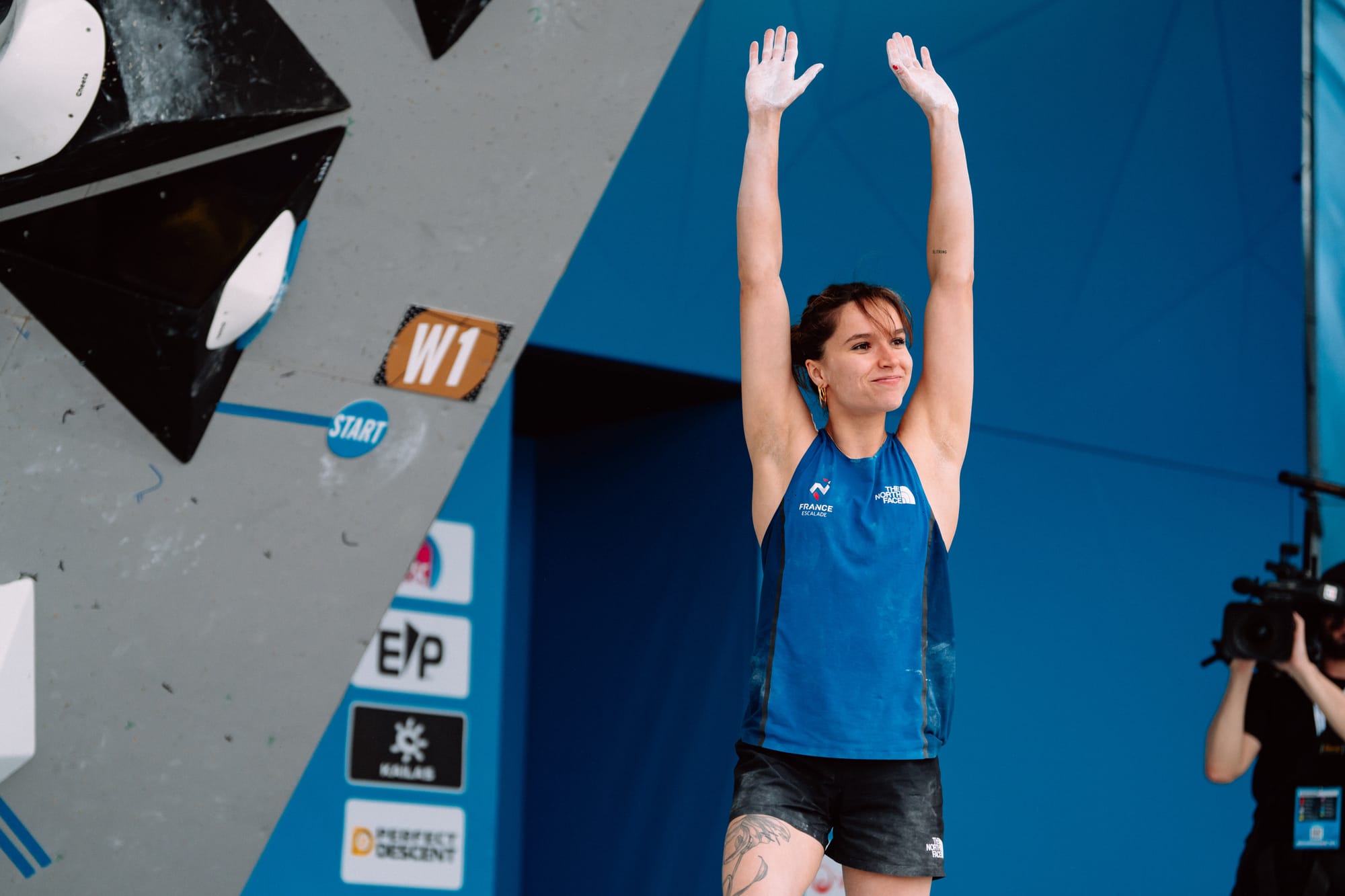 Oriane Bertone celebrating a top