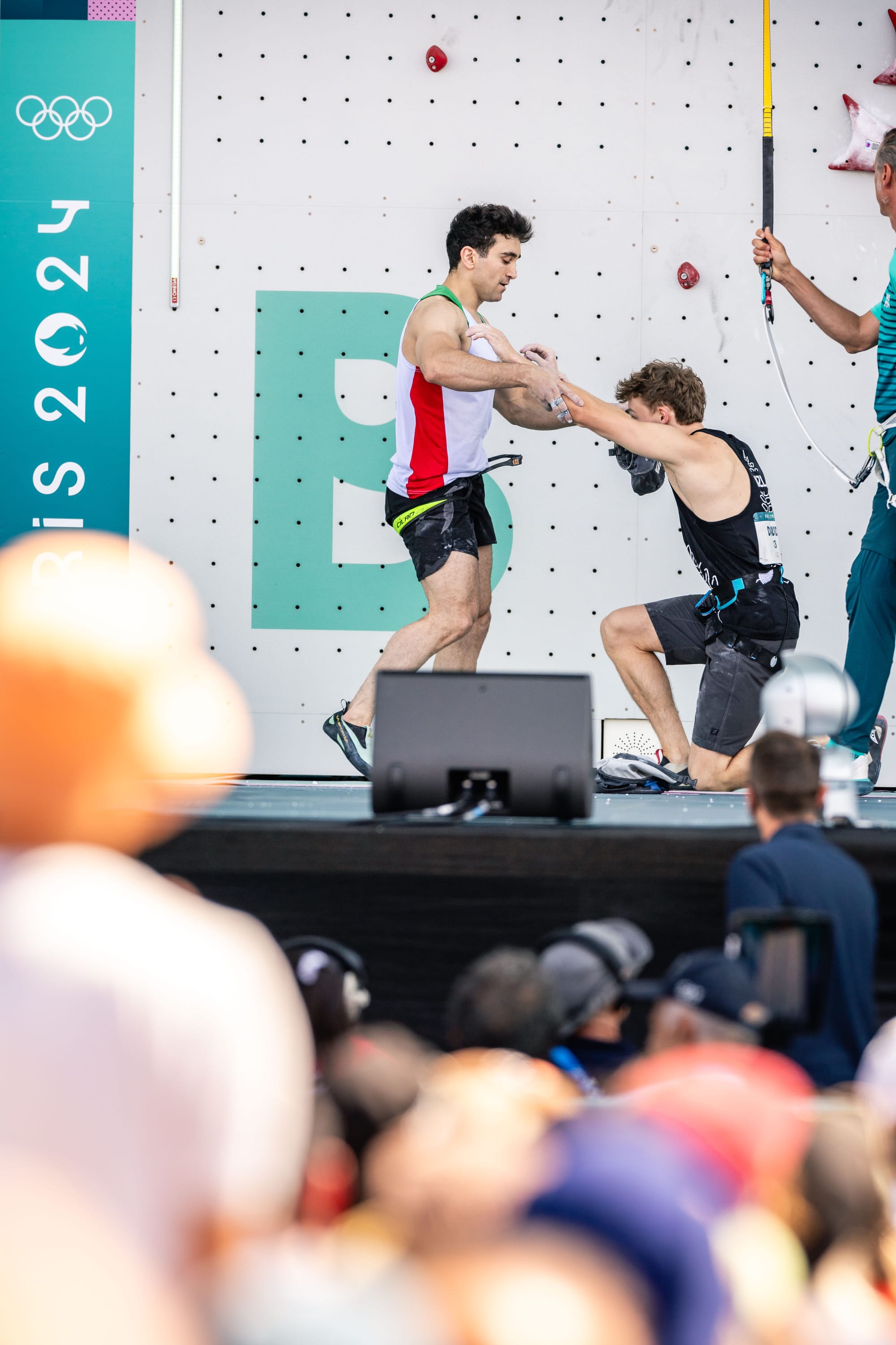 Just before Reza Alipour Shenazandifard and Julian David embrace in Paris after Julian beat Reza to win a spot in the final.