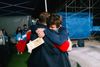 Sam Watson hugging his Dad after winning his Olympic ticket