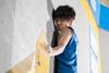 Sorato Anraku concentrating on the slab climb in the Keqiao 2024 semi-final.
