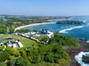 Drone shot of the Bali competition walls on Peninsula Island on the southern coast of Bali