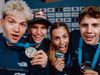 Mejdi Schalck, Oriane Bertone, Agathe Calliet, and Samuel Richard celebrating with their medals