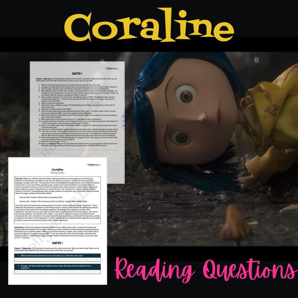Preview of Reading Questions for Coraline by Neil Gaiman