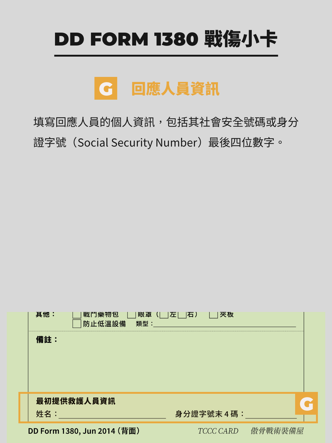 DD1380 戰傷小卡 回應人員資訊。資訊整理：傲骨戰術裝備屋