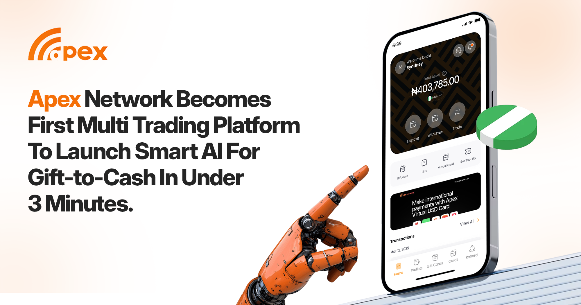 Apex Network Becomes First Multi-Trading Platform To Launch Smart AI For Gift Card-to-Cash In Under 3 Minutes.