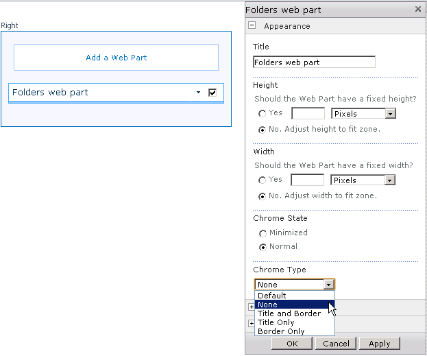 Impostare il ChromeType di default  per le vostre web part