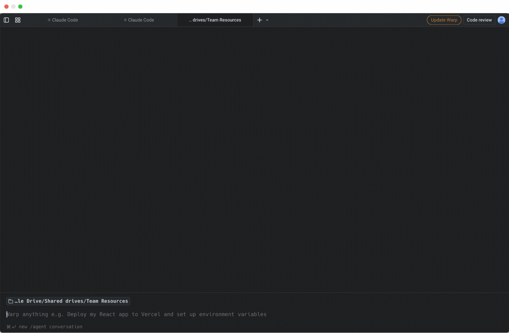 A Claude Code session in the terminal — navigating the Drive, reading files, and producing work