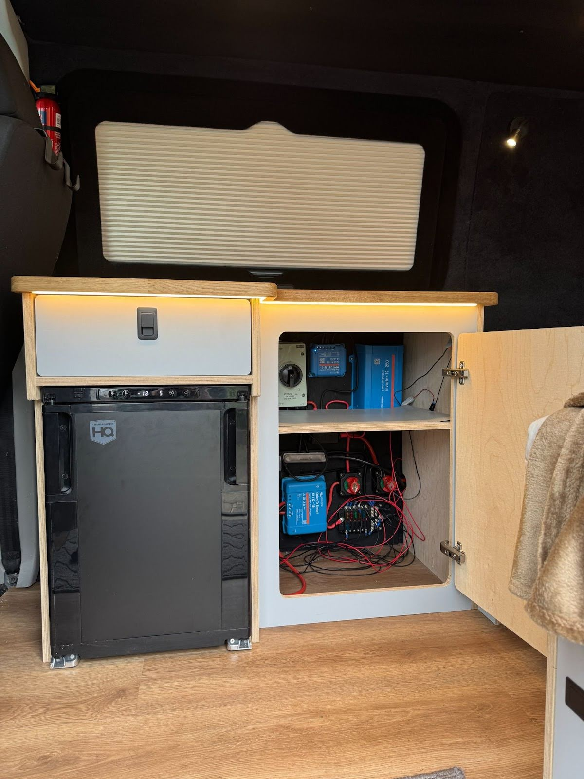 Campervan storage ideas electric cupboard