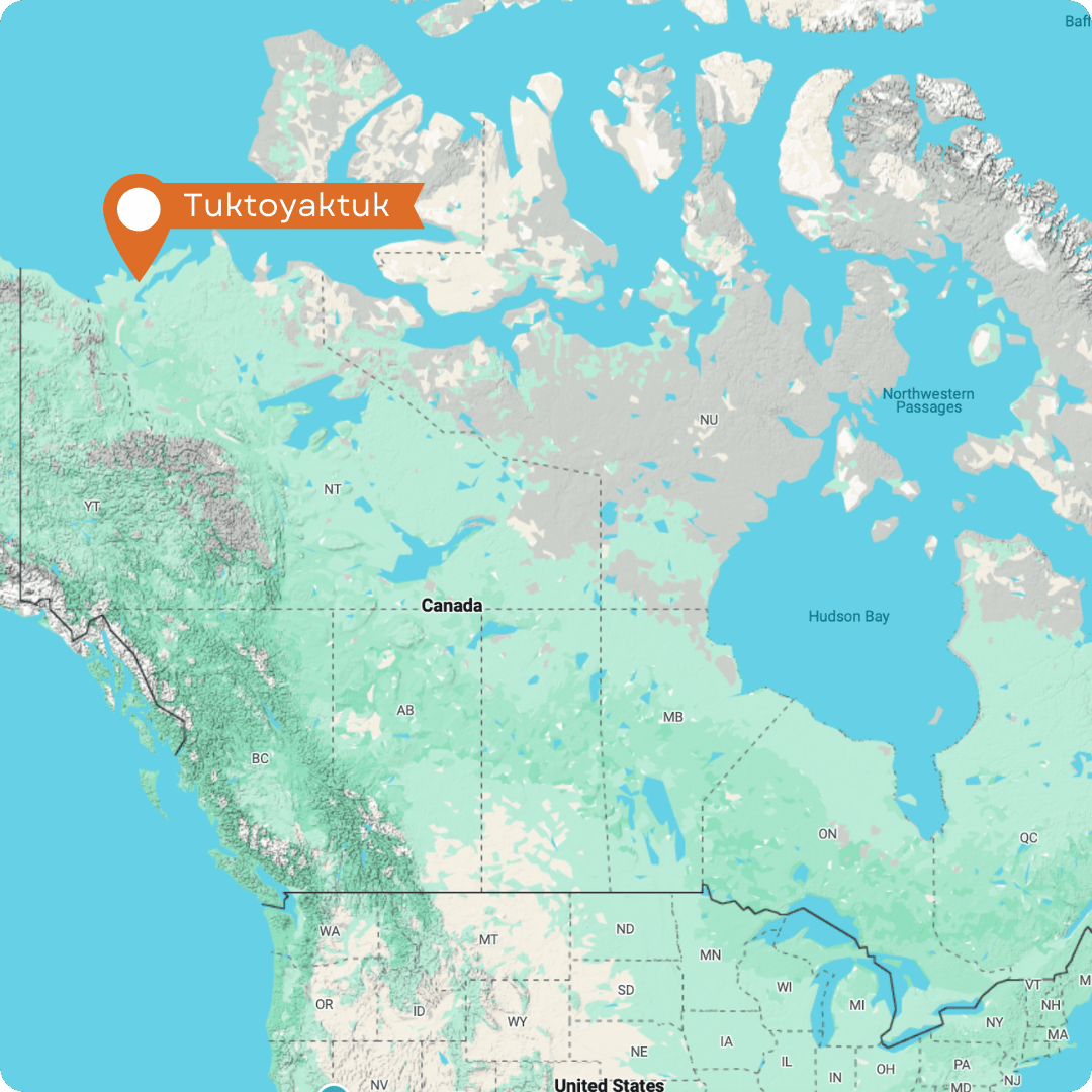 Google Maps screenshot showing the location of Tuktoyaktuk in Canada