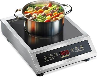 A pot of soup on a stove 