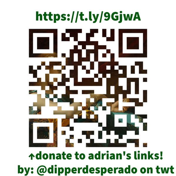 a QR Code with a painting in the background. a link that goes to my friend adrian’s linktree. captioned with my twitter @