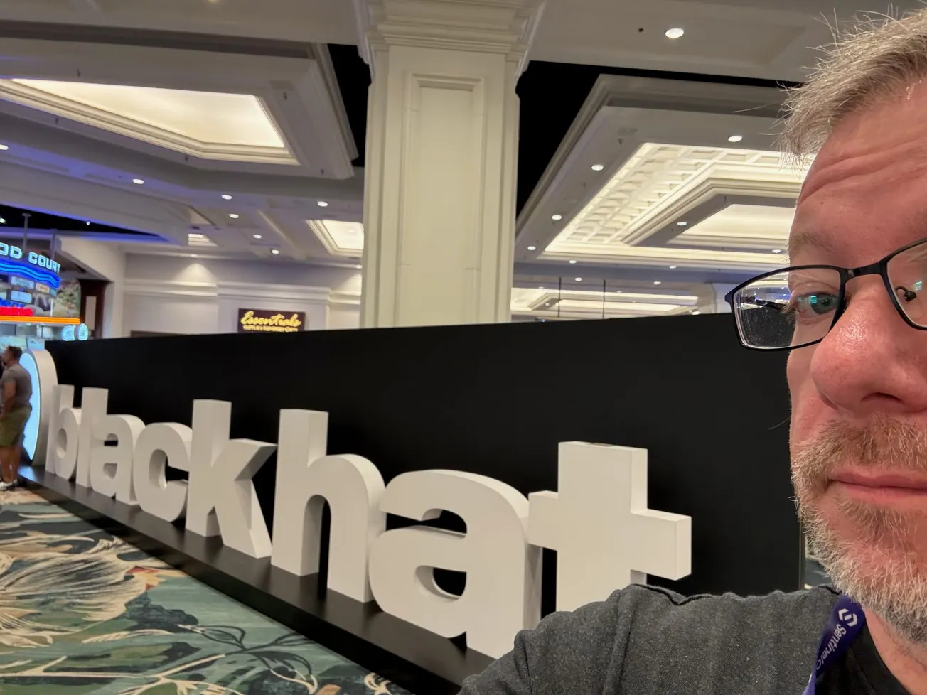 Selfie image of the Blackhat logo signage at Mandalay Bay.