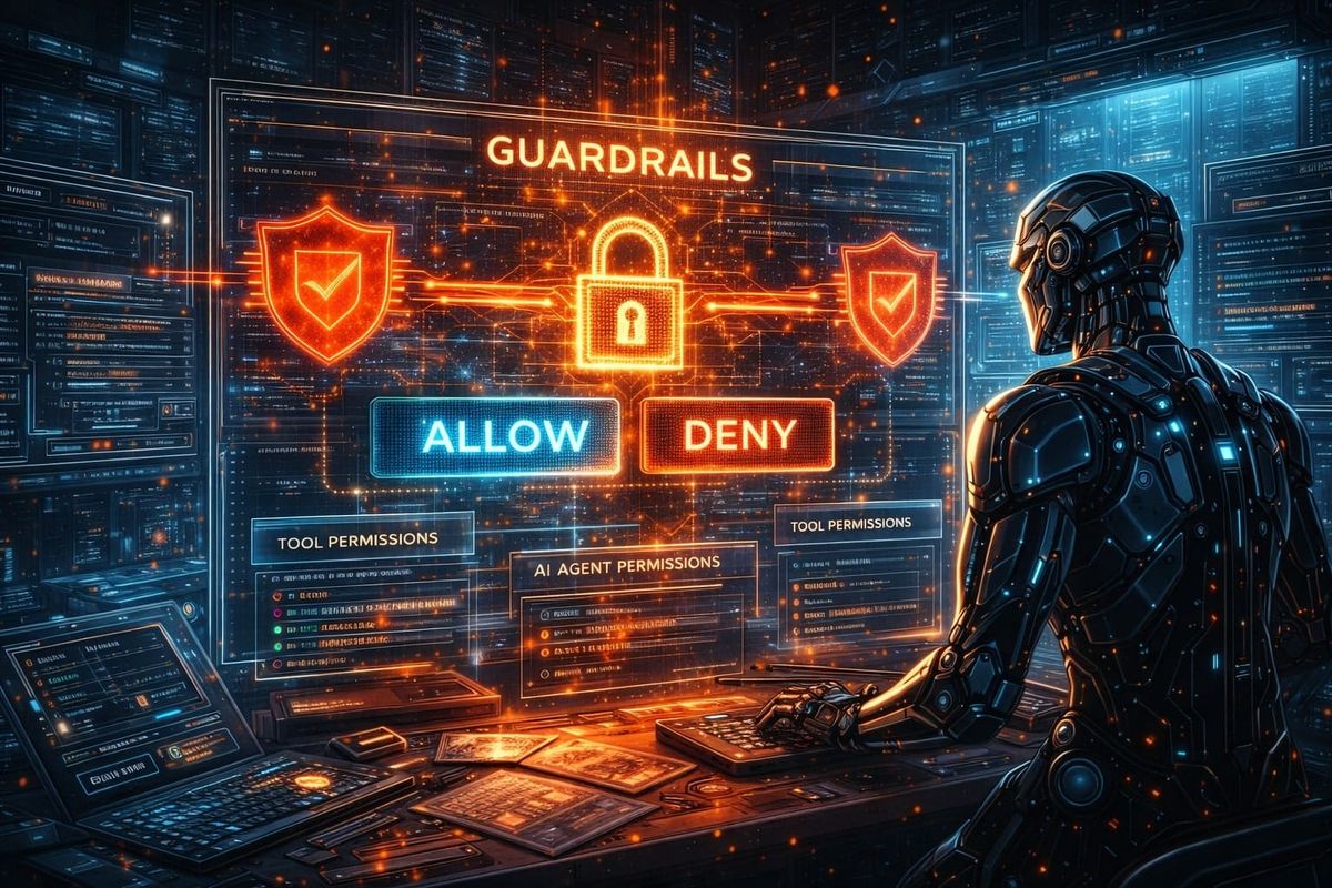 AI agent governance dashboard with tool permissions, audit logs, and security guardrails.