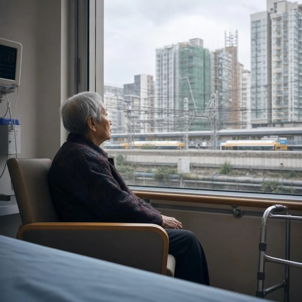 Editorial image of aging populations, care infrastructure, and planetary systems under strain, symbolizing the real sustainability challenge of longevity beyond simple overpopulation fears.