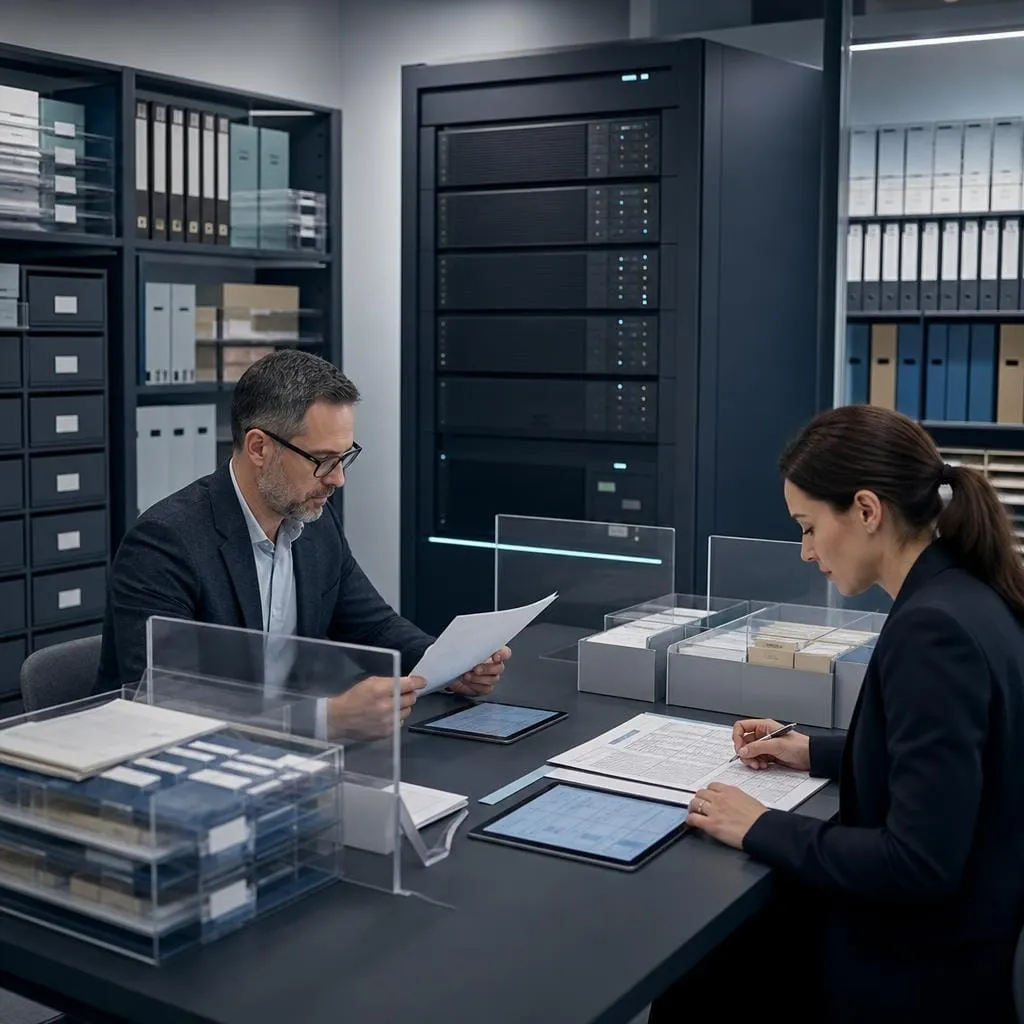 Editorial image of human oversight, retention boundaries, and audit layers controlling persistent AI memory, symbolizing governed continuity and accountability.