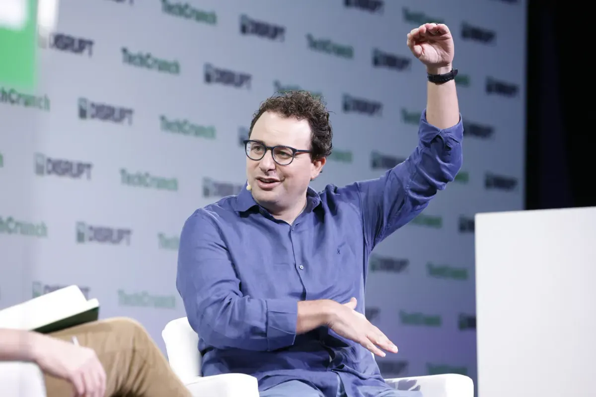 Anthropic co-founder Dario Amodei speaking onstage at TechCrunch Disrupt in September 2023.