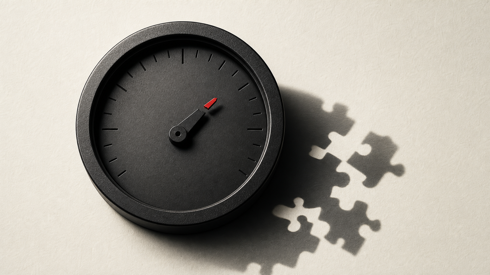 A broken measuring dial casting puzzle-shaped shadows, symbolizing the limits of reducing AI capability to one intelligence score