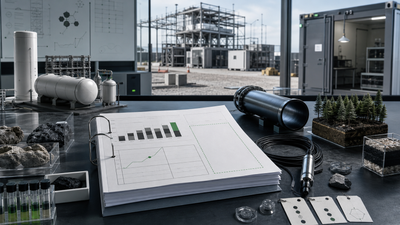 An unfinished carbon removal accounting system beside physical storage models, showing the gap between net-zero promises and verified removals.