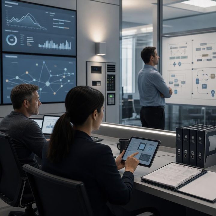 Editorial image of human oversight, permission layers, and audit trails shaping an AI agent control stack, symbolizing accountable autonomy.
