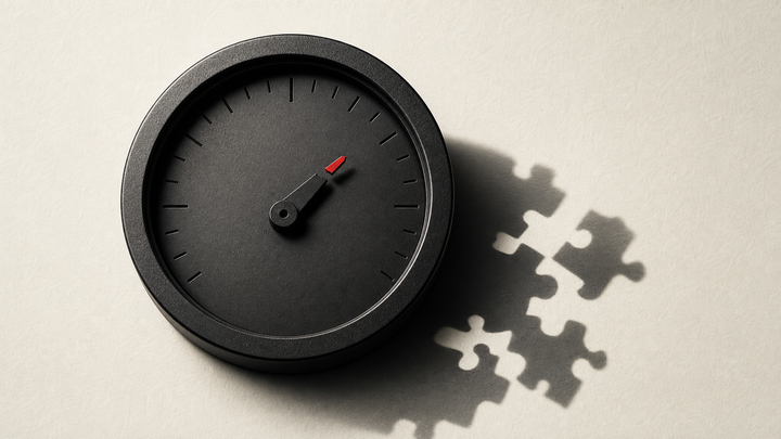 A broken measuring dial casting puzzle-shaped shadows, symbolizing the limits of reducing AI capability to one intelligence score