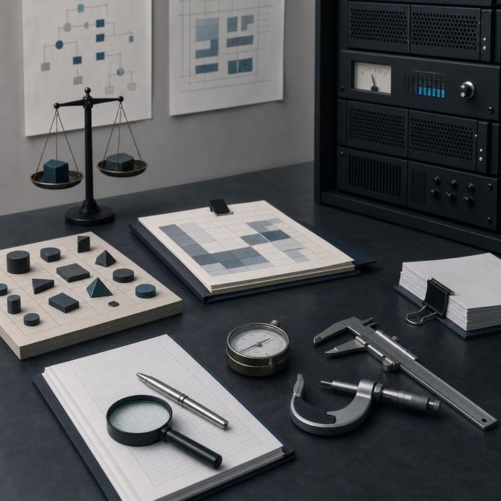 Editorial image of abstract reasoning tasks and constrained compute resources, symbolizing efficient intelligence under real-world limits.