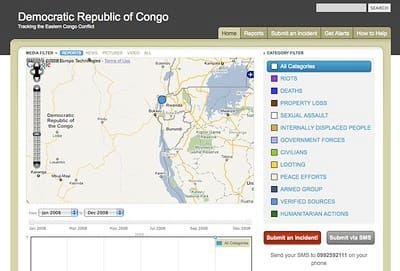 Image: Ushahidi installation showing hotspots in the Congo