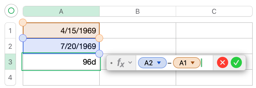 How to calculate the difference between dates without using a function