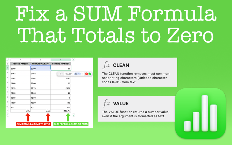 Fix a SUM Formula That Totals to Zero in Apple Numbers